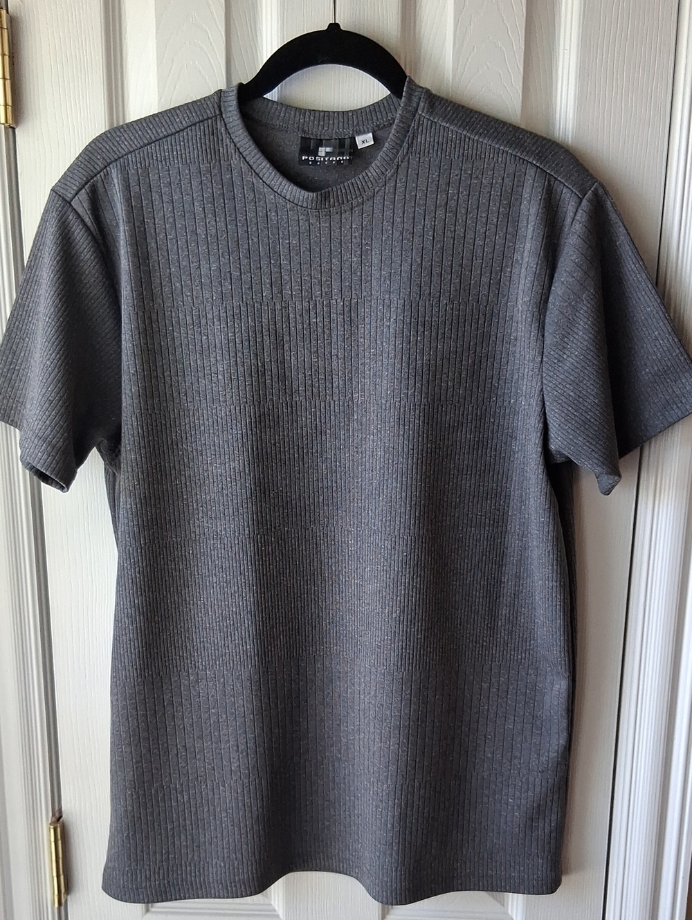 Ribbed Knit Men's Crew Neck Short Sleeve Tee Gray Pullover Ribbed Texture Top
